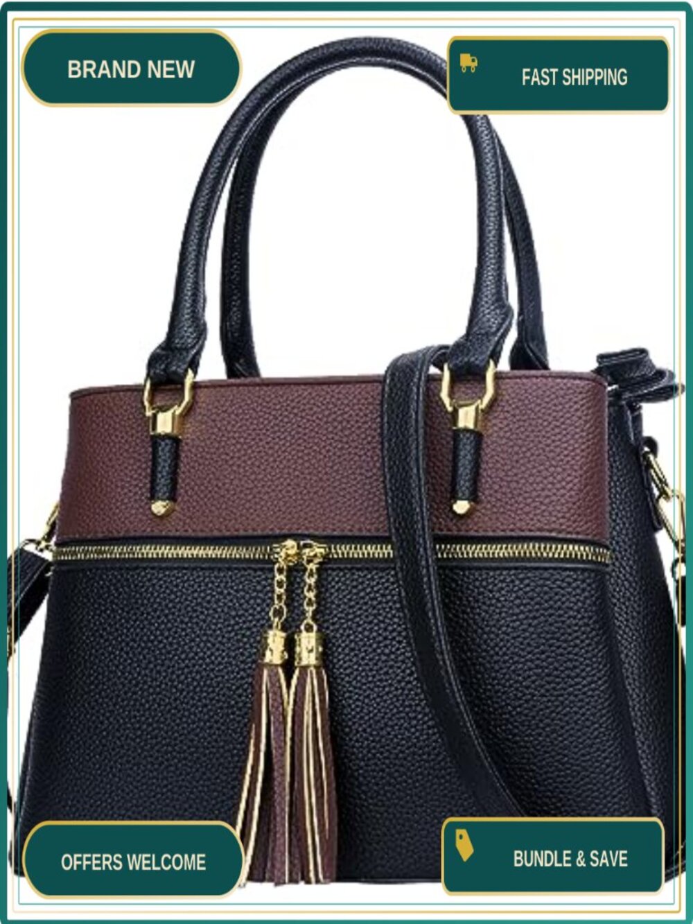 Women's PU Leather Satchel Handbag Top Handle Purse 3 Compartment Medium